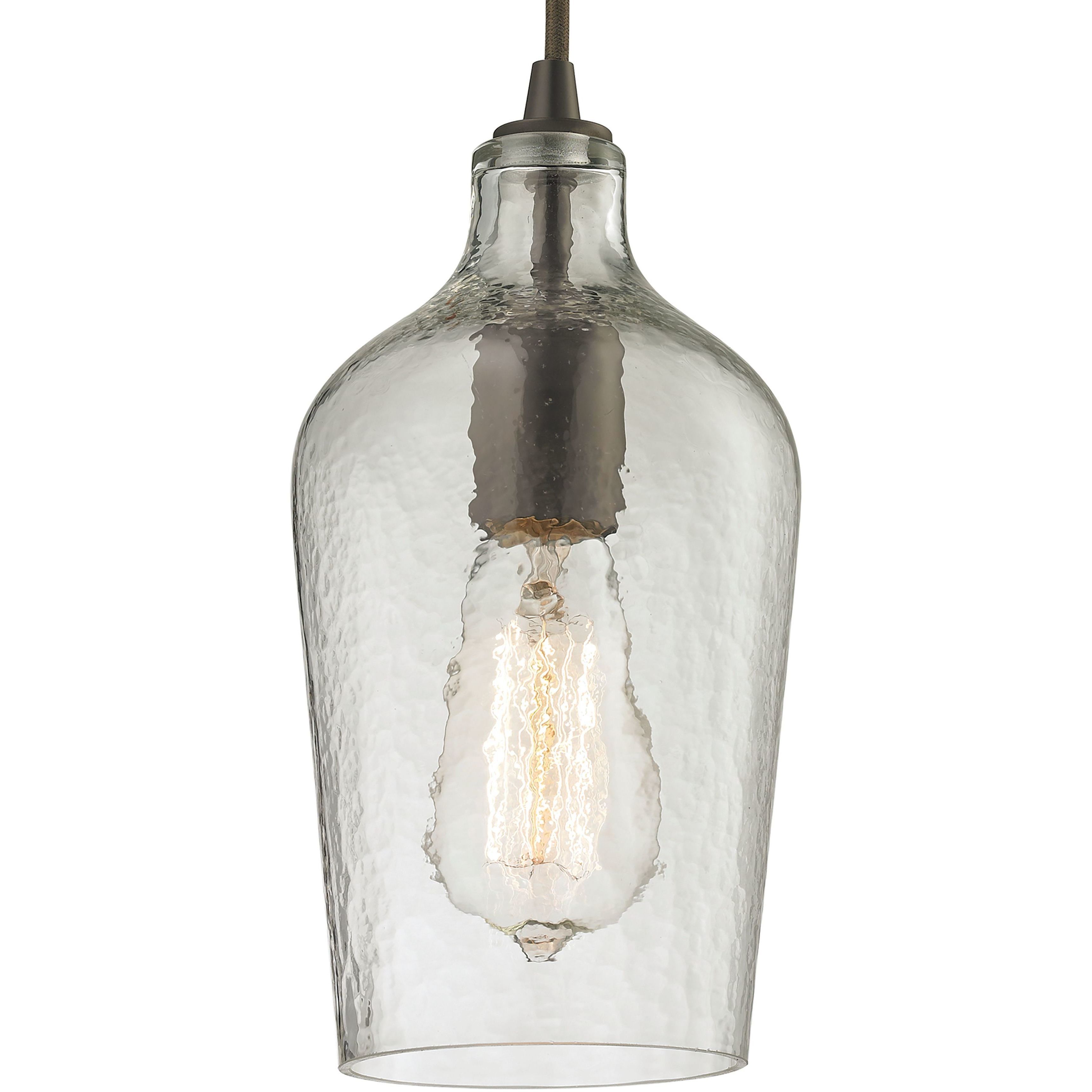 Hammered Glass 1 Light 5 inch Oil Rubbed Bronze Mini Pendant Ceiling Light in Clear Hammered Glass