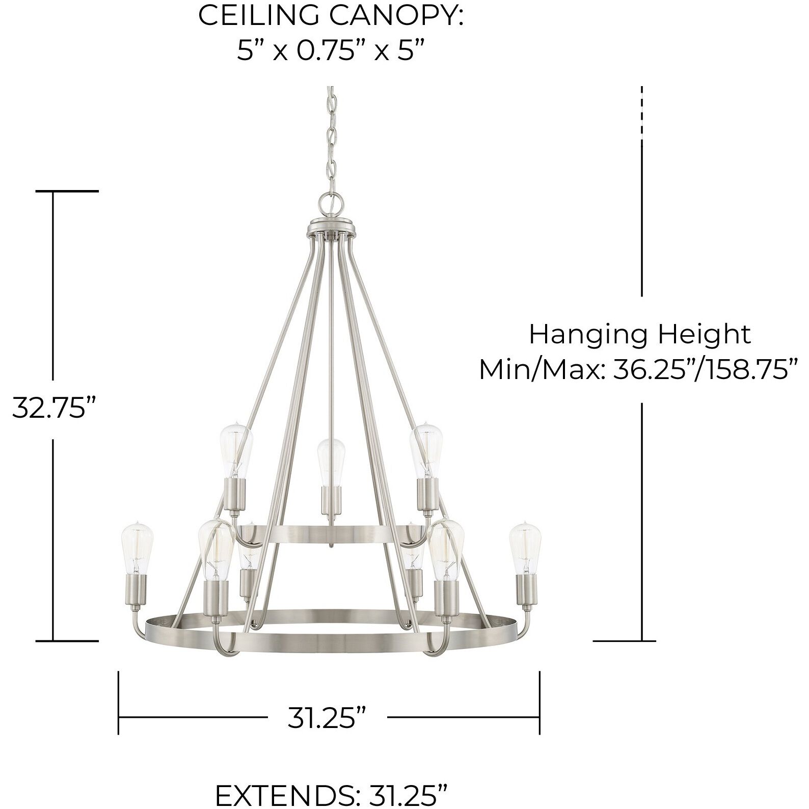 Tanner 9 Light 31 inch Brushed Nickel Chandelier Ceiling Light