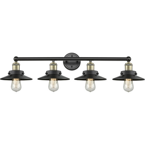 Railroad 4 Light 35 inch Black Antique Brass Bath Vanity Light Wall Light in Matte Black