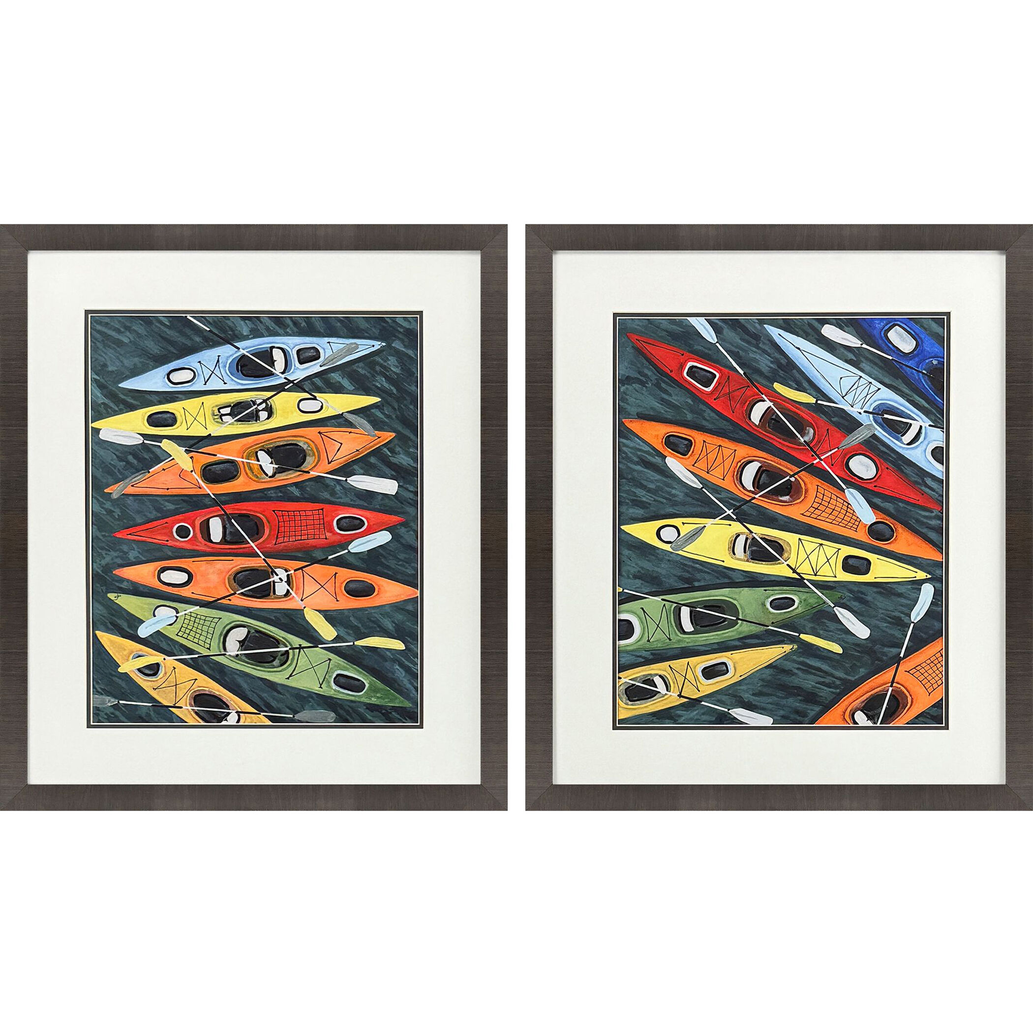 Colorful Kayaks Blue and Orange and Red and Green Framed Art, Propac