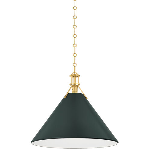 Painted No. 2 1 Light 21 inch Aged Brass/Soft Studio Green Pendant Ceiling Light