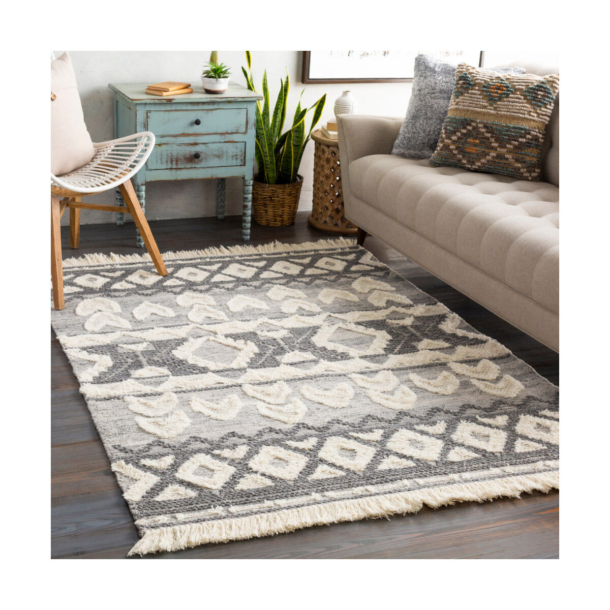Cheyenne 96 X 30 inch Charcoal/Ivory/White/Cream Rugs