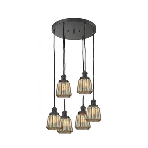Franklin Restoration Chatham 6 Light 14 inch Polished Nickel Multi-Pendant Ceiling Light in Mercury Glass, Franklin Restoration