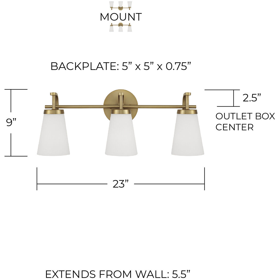 Drake 3 Light 23 inch Aged Brass Vanity Light Wall Light