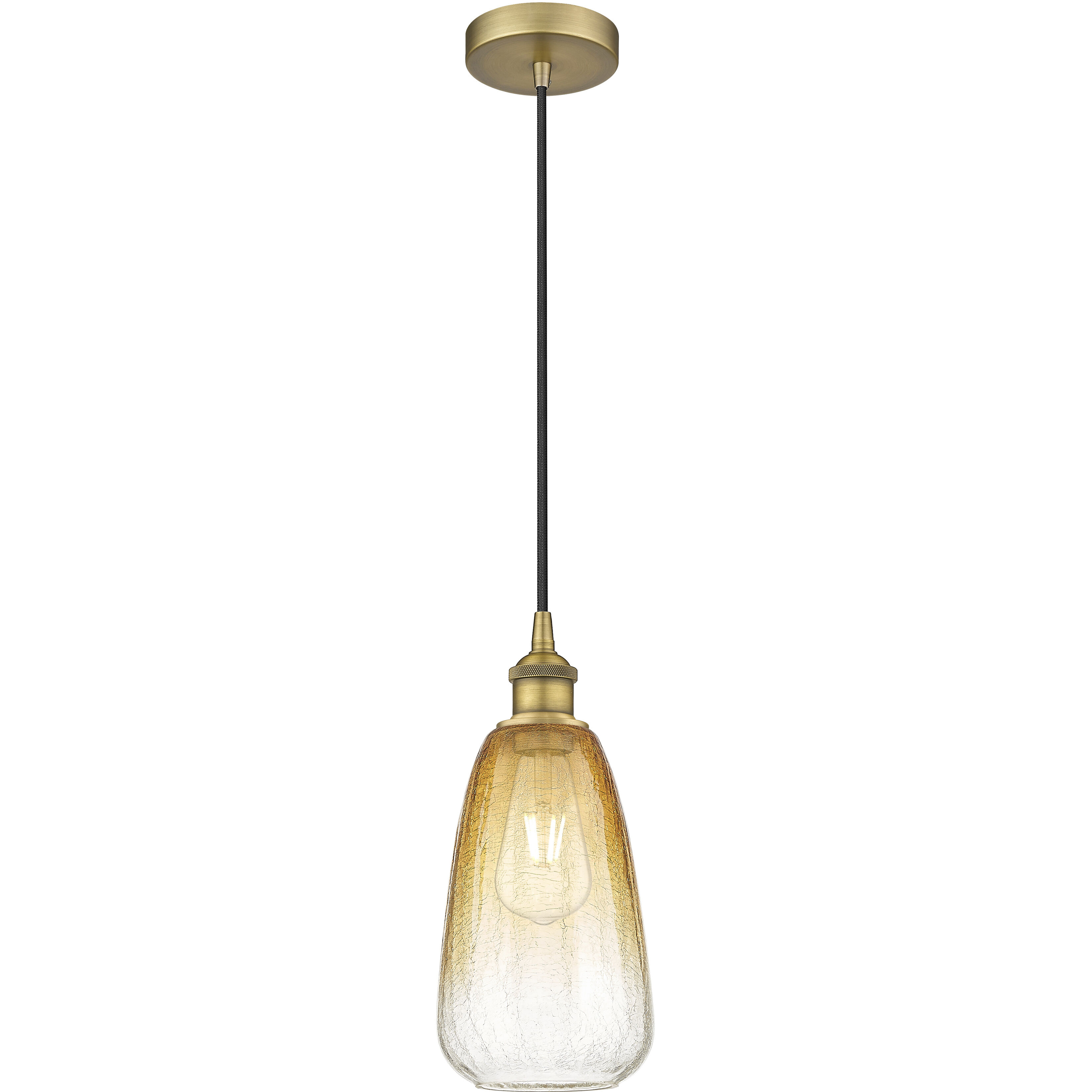 Edison Brookhaven Almond 1 Light 6 inch Brushed Brass Mini Pendant Ceiling Light in Amber Glass