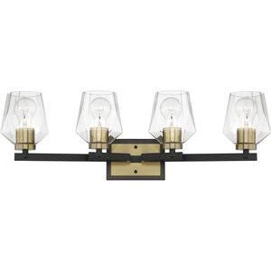 Avante Grand 4 Light 28 inch Flat Black and Satin Brass Vanity Light Wall Light