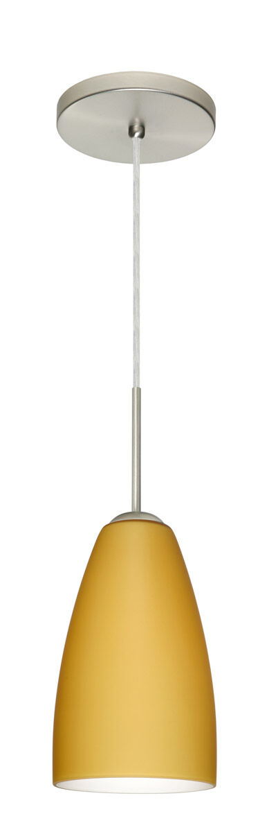 Riva 1 Light Satin Nickel Pendant Ceiling Light in Vanilla Matte Glass, Incandescent