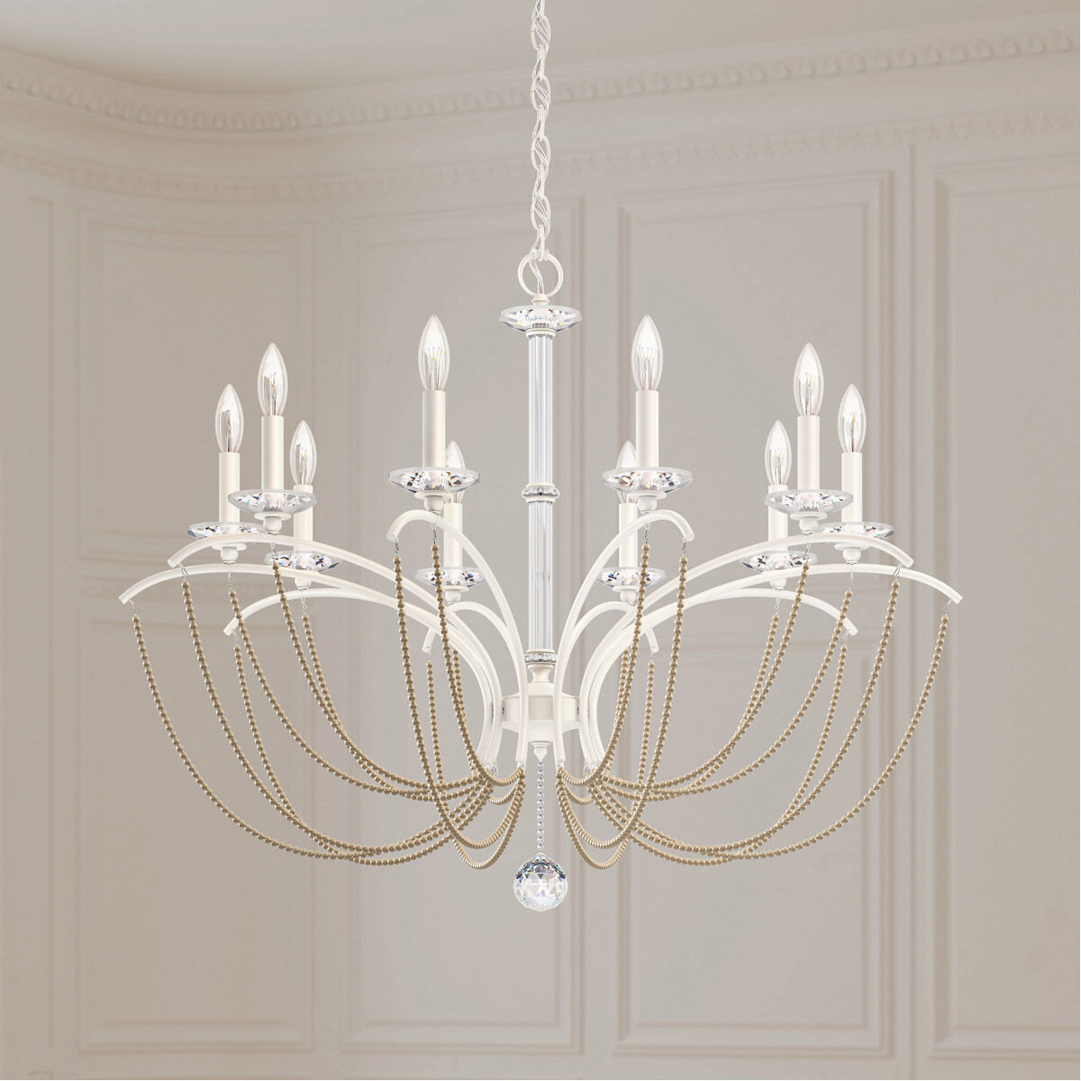 Priscilla 10 Light White Chandelier Ceiling Light in Bronze Pearl, Adjustable Height