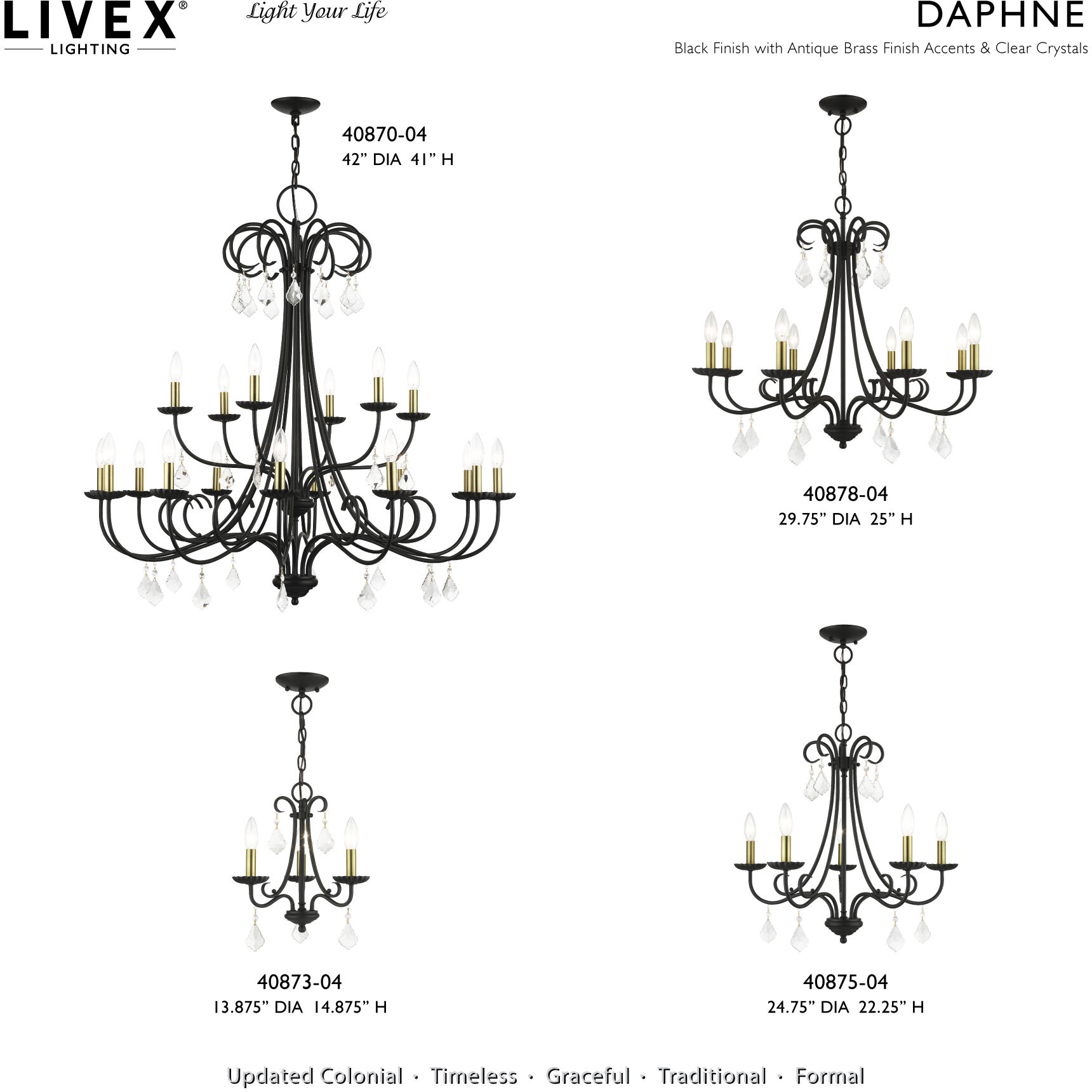 Daphne 3 Light 13.88 inch Black with Antique Brass Finish Accents Mini Chandelier Ceiling Light in Black with Antique Brass Accents