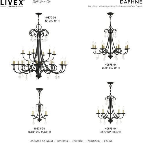 Daphne 3 Light 13.88 inch Black with Antique Brass Finish Accents Mini Chandelier Ceiling Light in Black with Antique Brass Accents