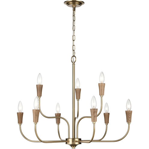 Inga 9 Light 29 inch Brass with Natural Chandelier Ceiling Light