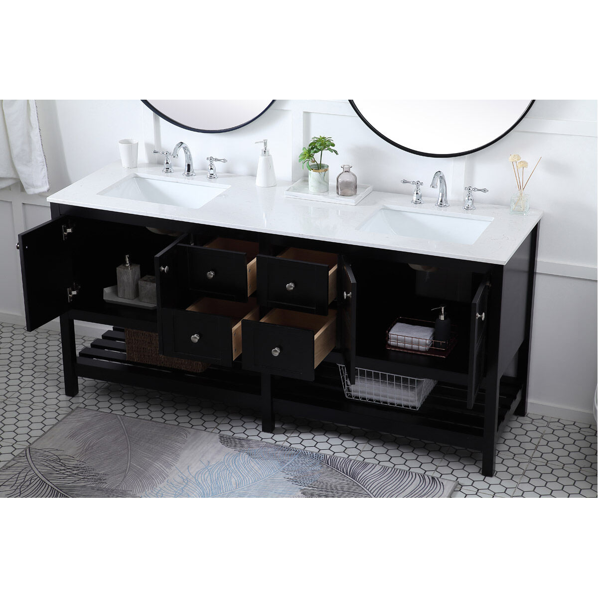 Theo 72 X 22 X 34 inch Black Vanity Sink Set