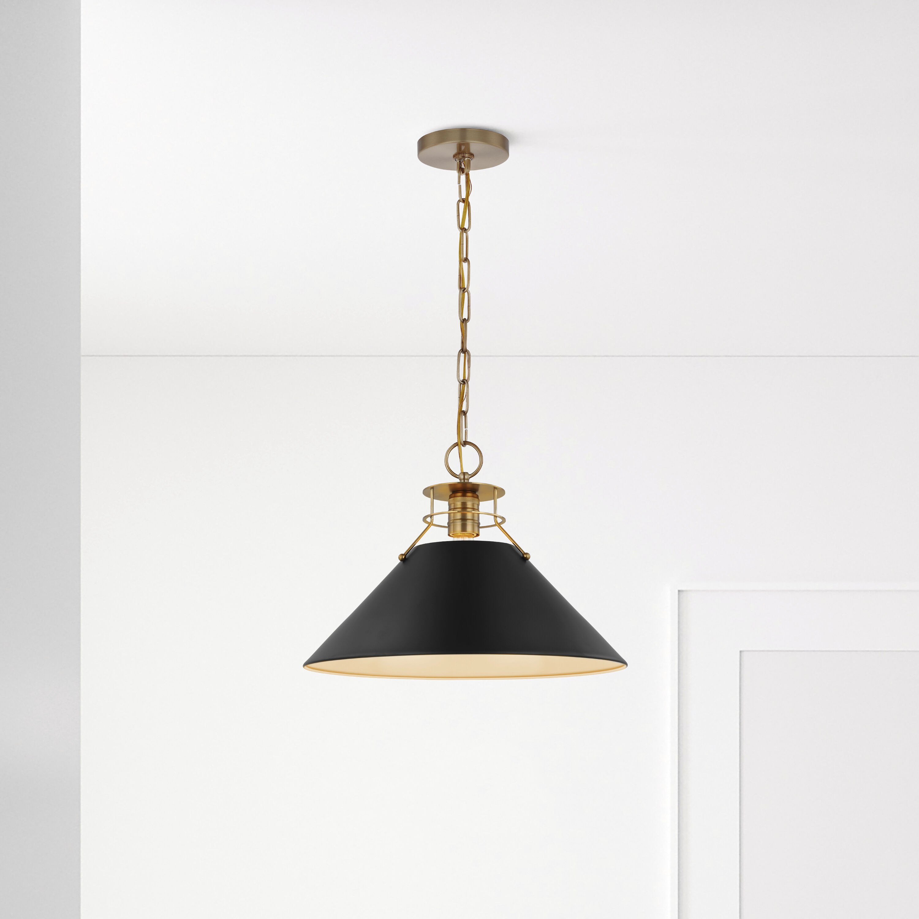 Outpost 1 Light 17 inch Matte Black/Burnished Brass Pendant Ceiling Light