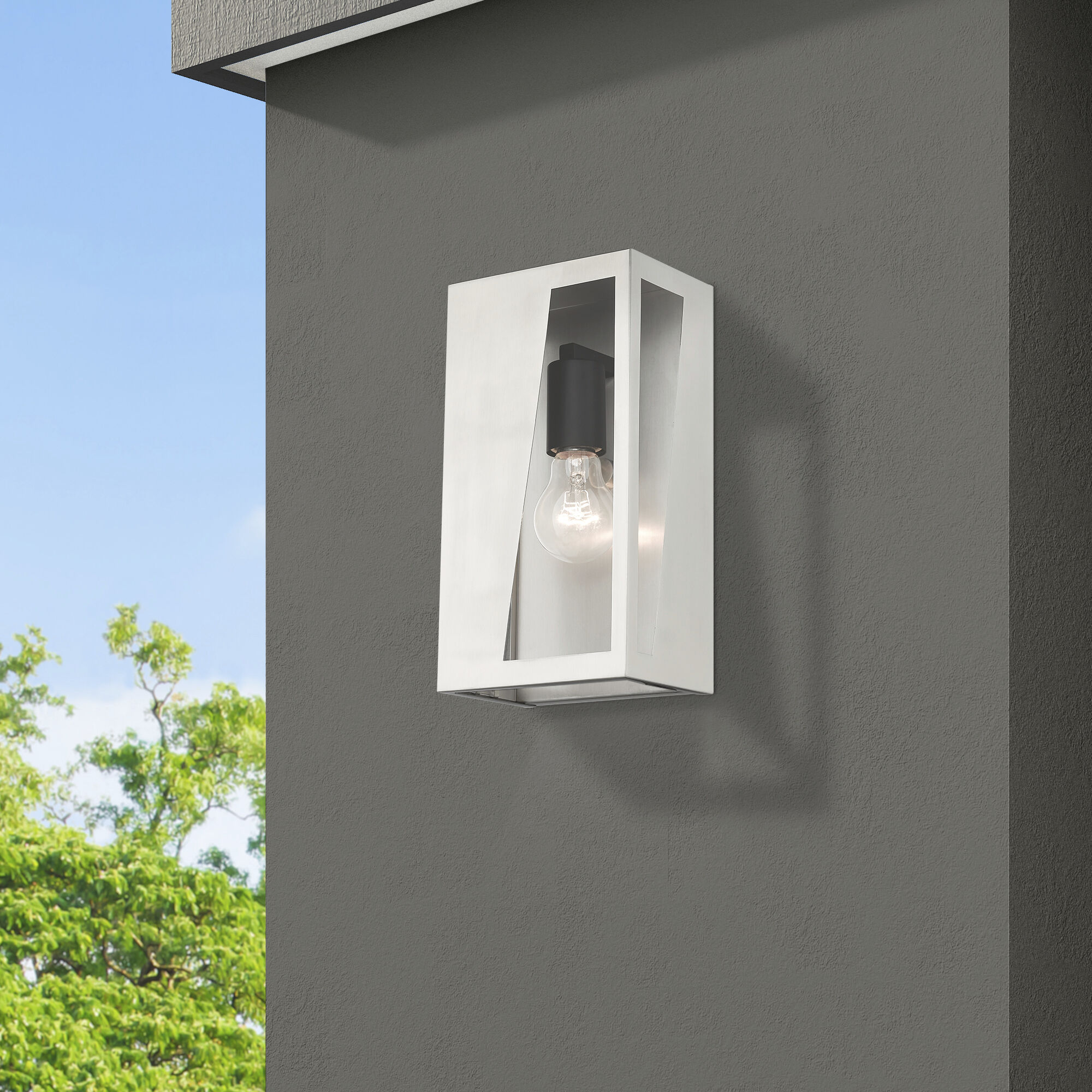 Forsyth 1 Light 11 inch Brushed Nickel with Black Finish Accents Outdoor Wall Lantern in Brushed Nickel & Black, Medium