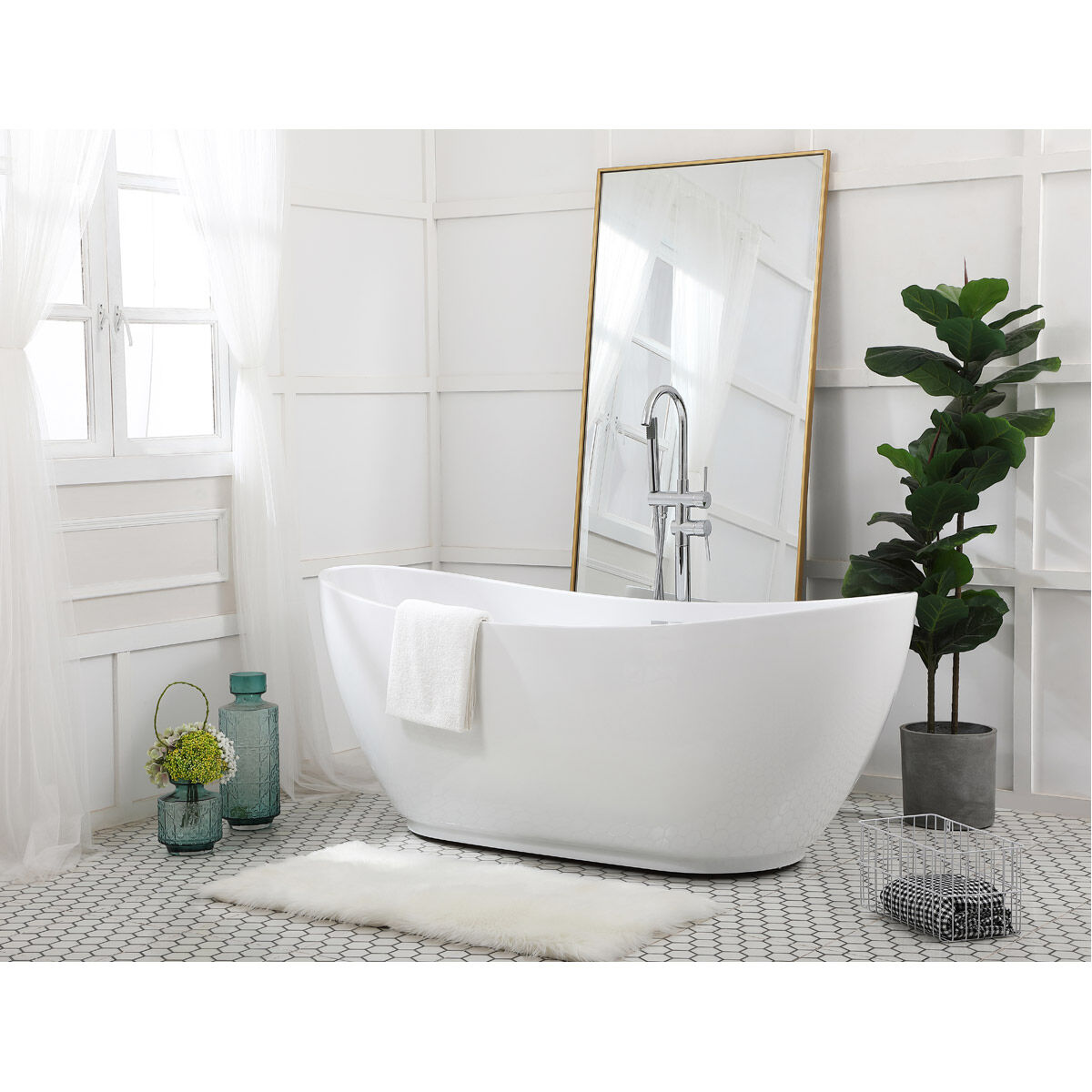 Ines Glossy White and Chrome Bathtub