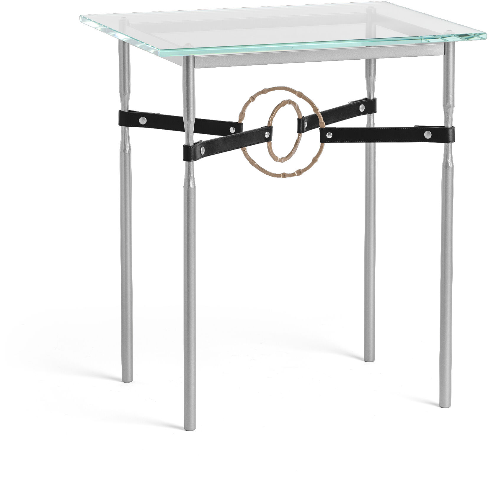 Equus 25.1 X 22 inch Vintage Platinum and Soft Gold Side Table in Leather Black, Vintage Platinum/Soft Gold