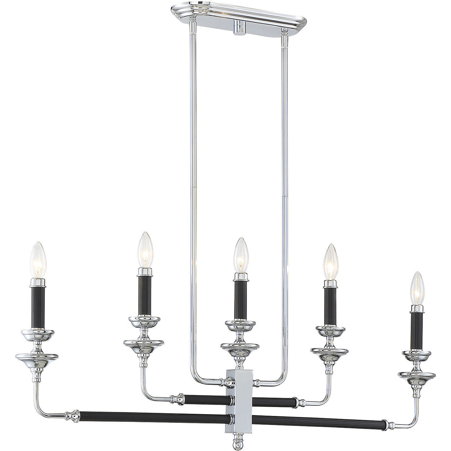 Davidson 5 Light 37 inch Black and Chrome Linear Chandelier Ceiling Light