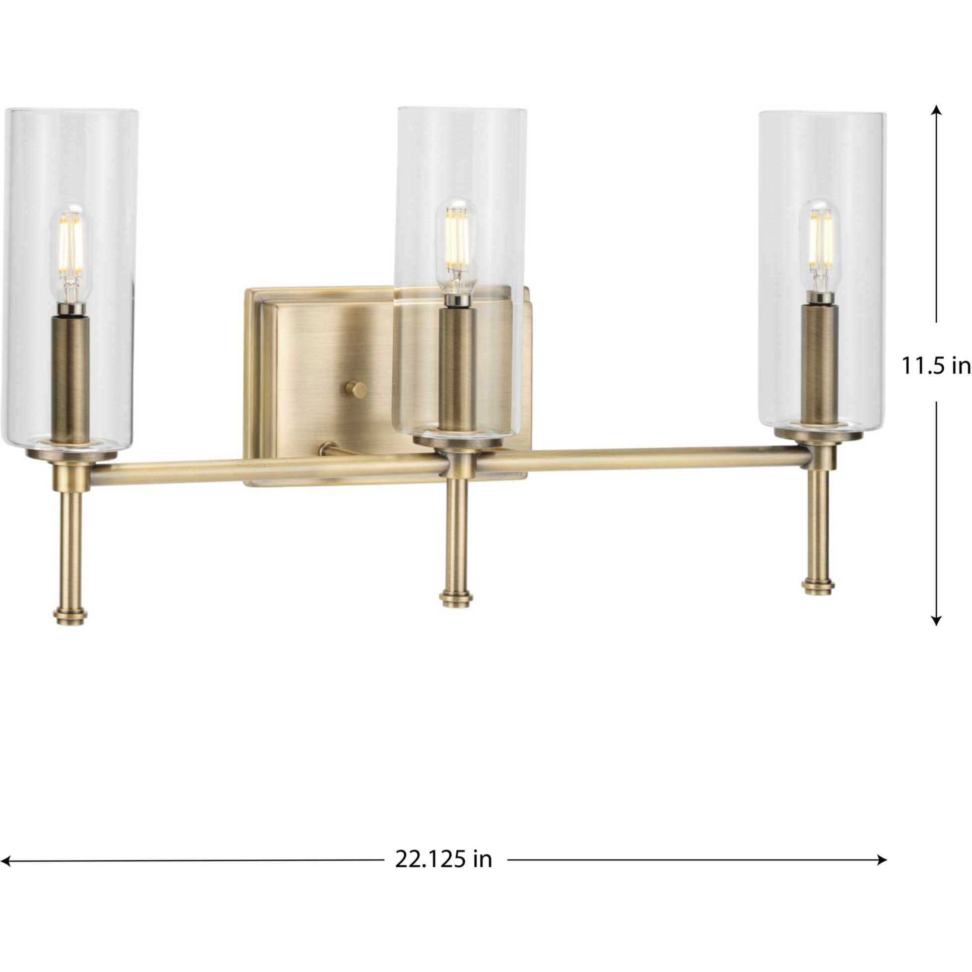Elara 3 Light 22 inch Vintage Brass Bath Vanity Wall Light