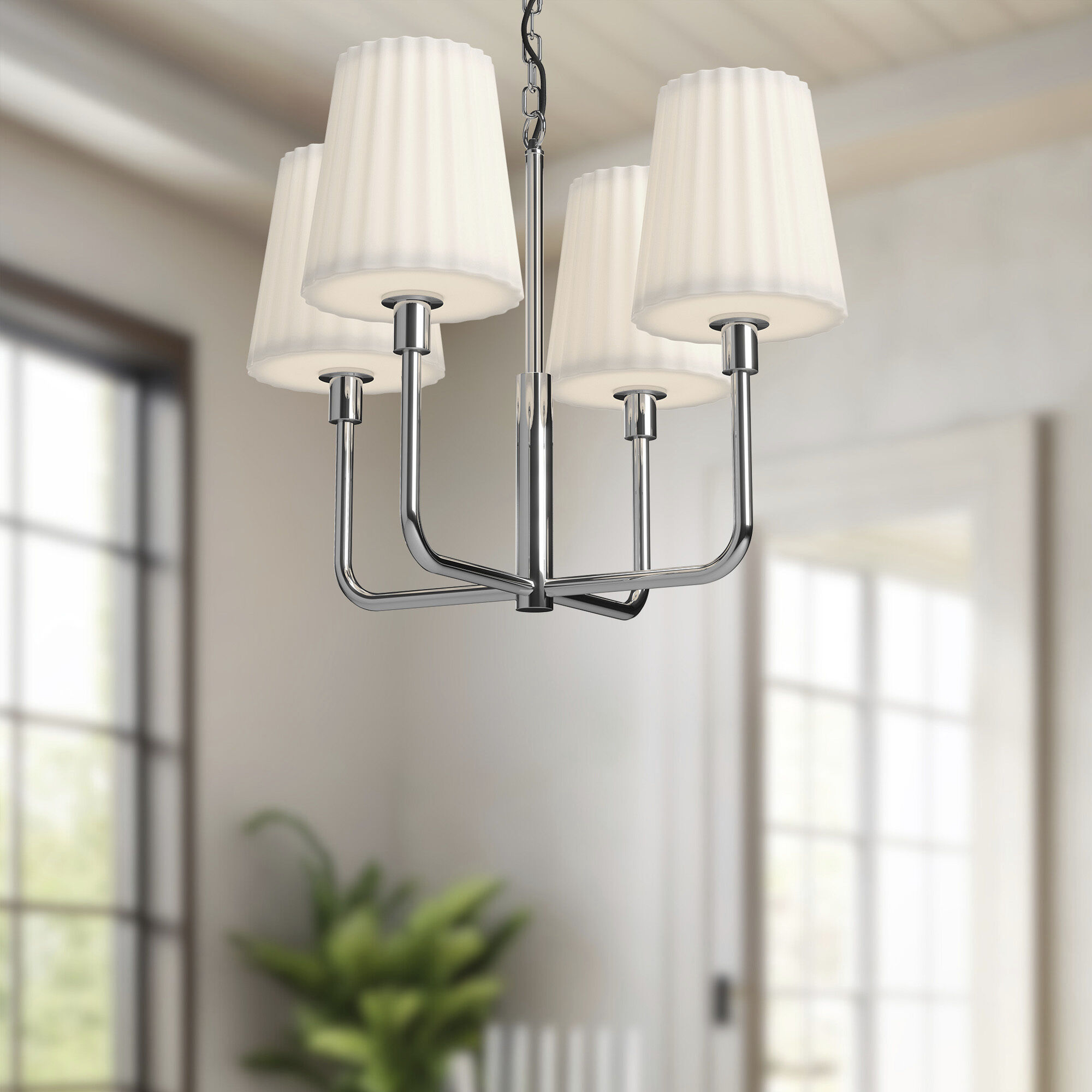 Alora Mood Plisse 4 Light 22.5 inch Chrome/Opal Matte Glass Chandelier Ceiling Light