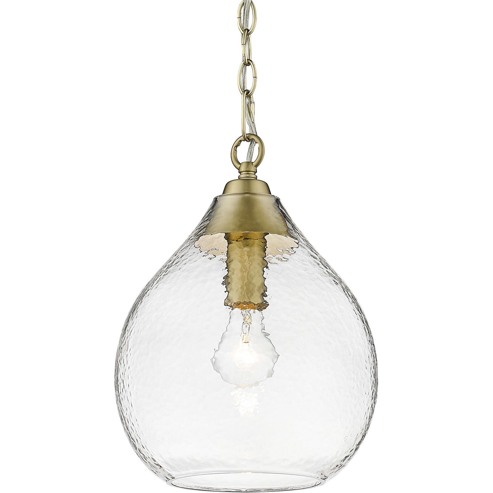Ariella 1 Light 9.88 inch Brushed Champagne Brass Pendant Ceiling Light in Clear Hammered, Small