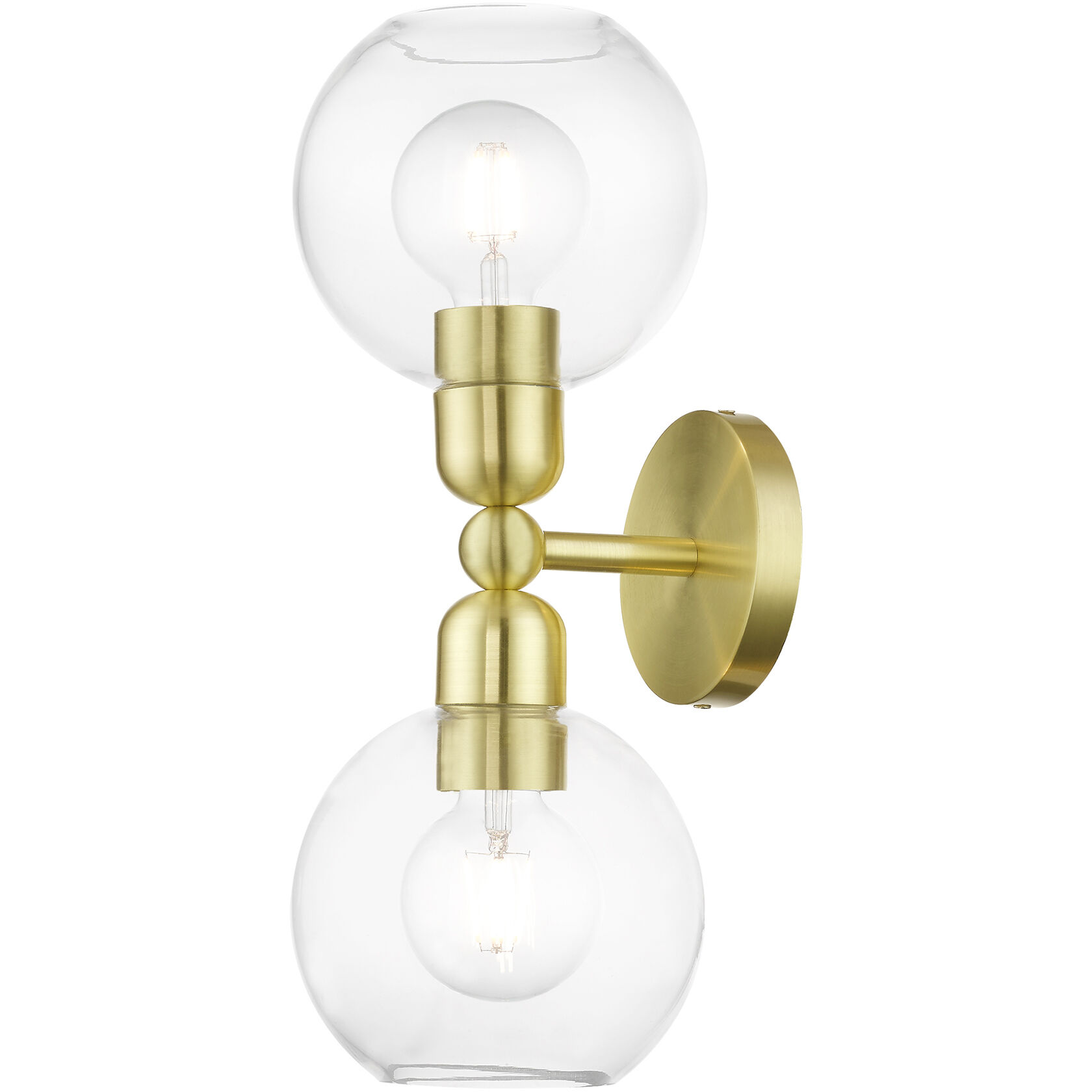 Downtown 2 Light 7 inch Satin Brass Vanity Sconce Wall Light, Sphere