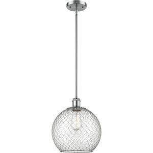 Ballston Large Farmhouse Chicken Wire LED 10 inch Polished Chrome Pendant Ceiling Light in Clear Glass with Nickel Wire, Ballston