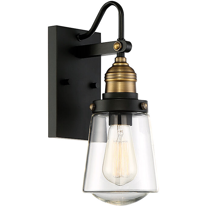 Macauley Outdoor Wall Lantern in Vintage Black with Warm Brass