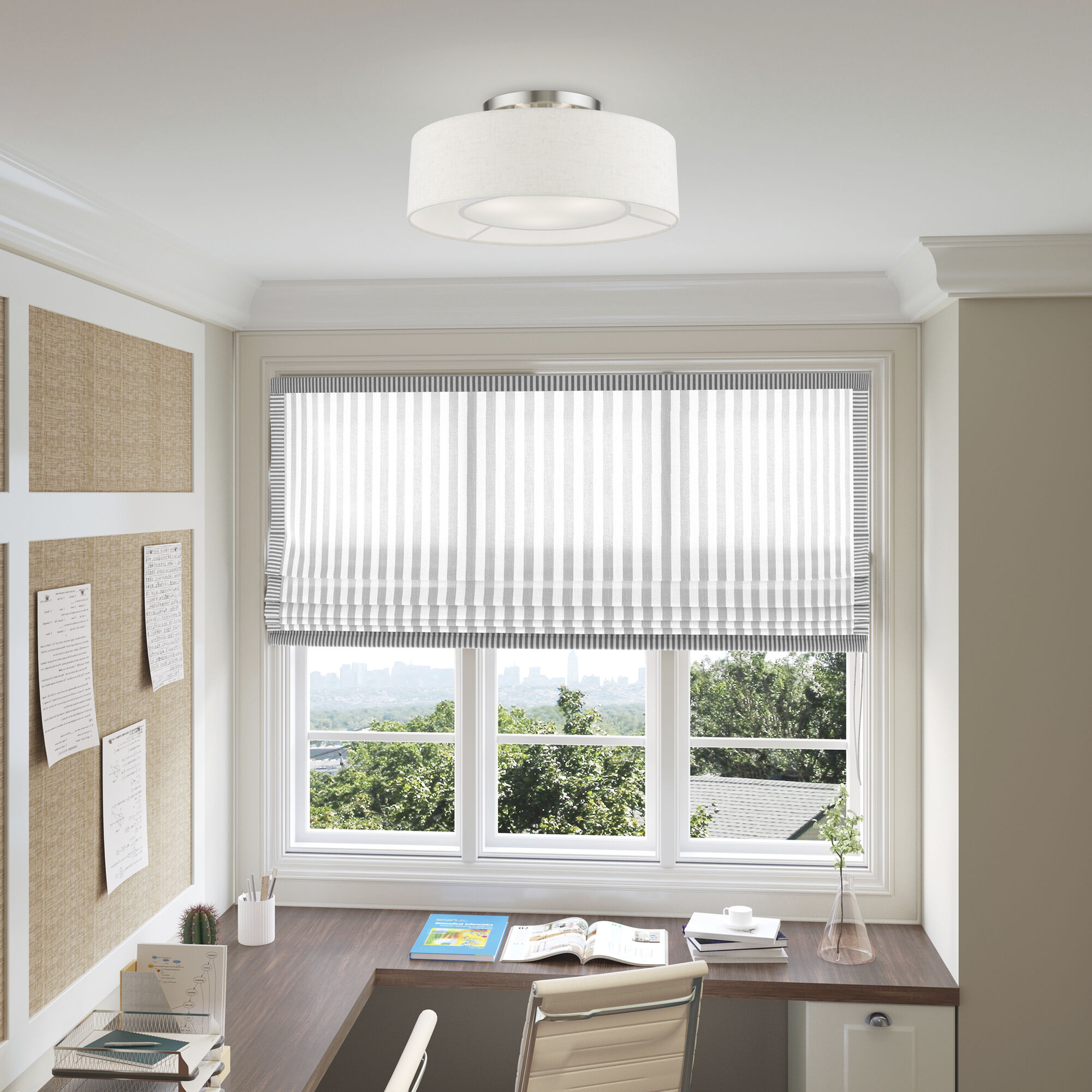 Ellsworth 4 Light 21 inch Brushed Nickel with Shiny White Accents Semi-Flush Ceiling Light