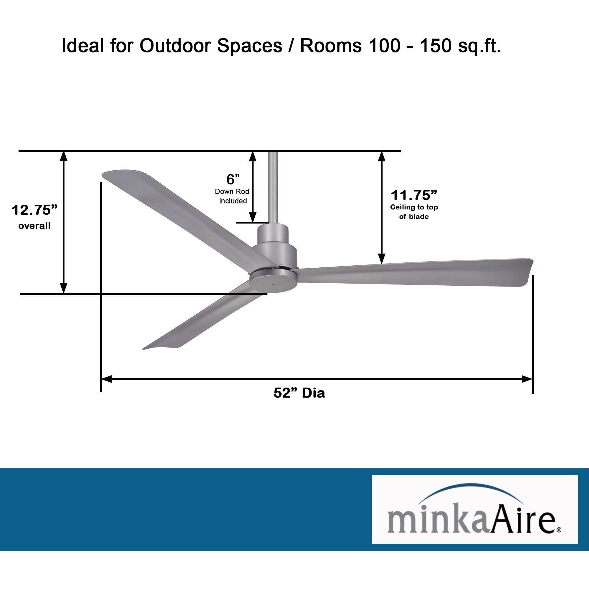 Simple 52 inch Silver Outdoor Ceiling Fan