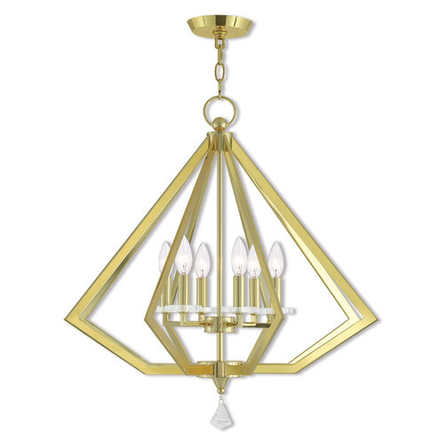 Diamond 6 Light 25 inch Polished Brass Chandelier Ceiling Light