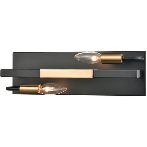Heathrow 2 Light 15 inch Matte Black with Satin Brass Vanity Light Wall Light