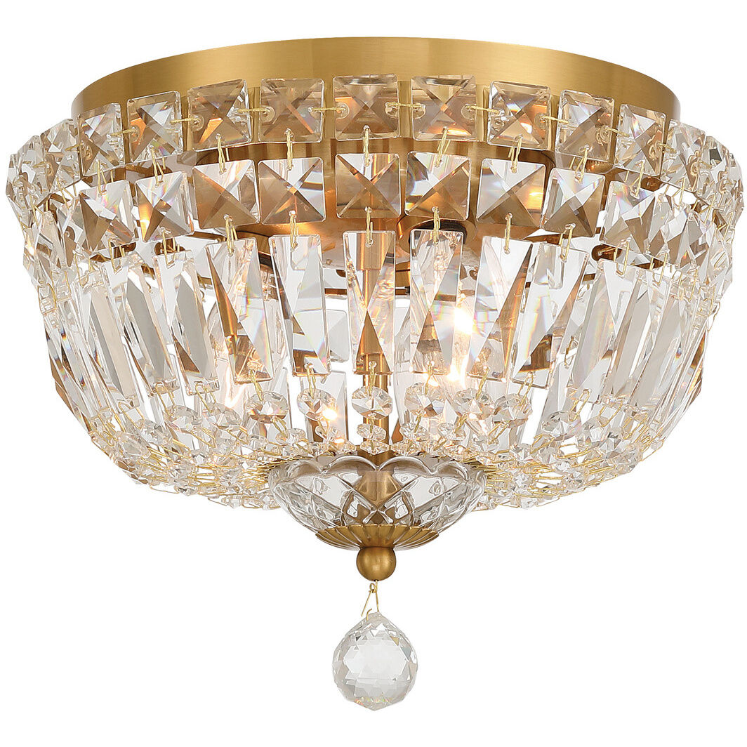 Roslyn 3 Light 10 inch Aged Brass Flush Ceiling Light