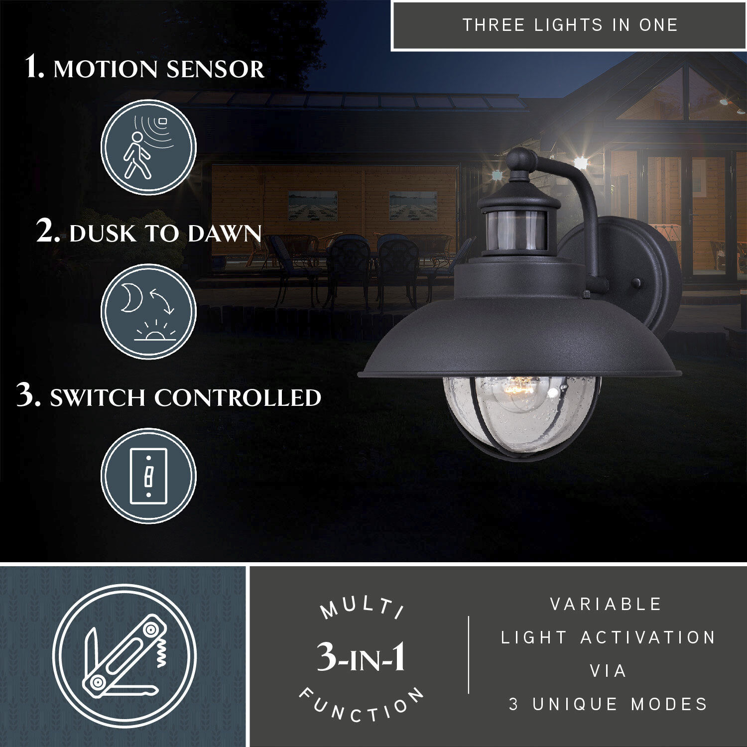 Harwich Textured Black Outdoor Motion Sensor