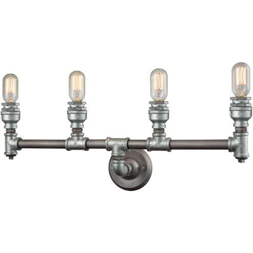 Cast Iron Pipe 4 Light 28 inch Weathered Zinc with Zinc Vanity Light Wall Light