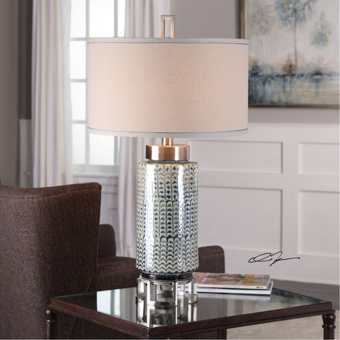 Vanora 31 inch 150 watt Cerulean Blue Glaze and Plated Brushed Nickel Table Lamp Portable Light