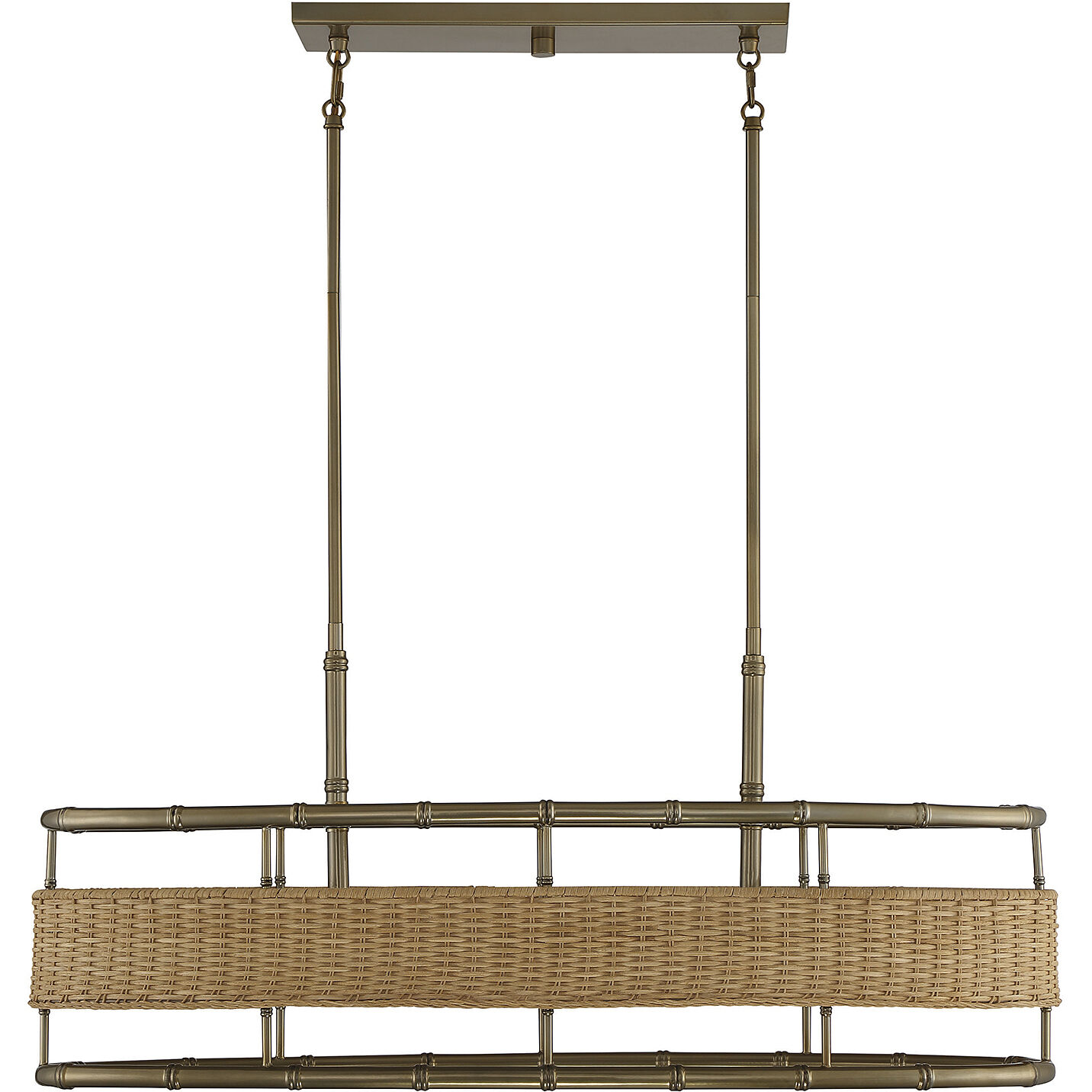 Arcadia 4 Light 36 inch Burnished Brass with Natural Rattan Linear Chandelier Ceiling Light