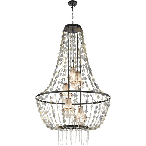 Selene 5 Light 38 inch Matte Black with Satin Brass and Clear Chandelier Ceiling Light