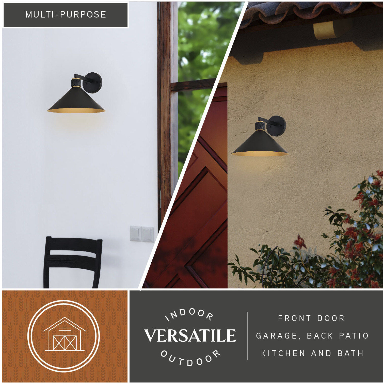 Dunbar LED 9.5 inch Matte Black and Gold Outdoor Wall