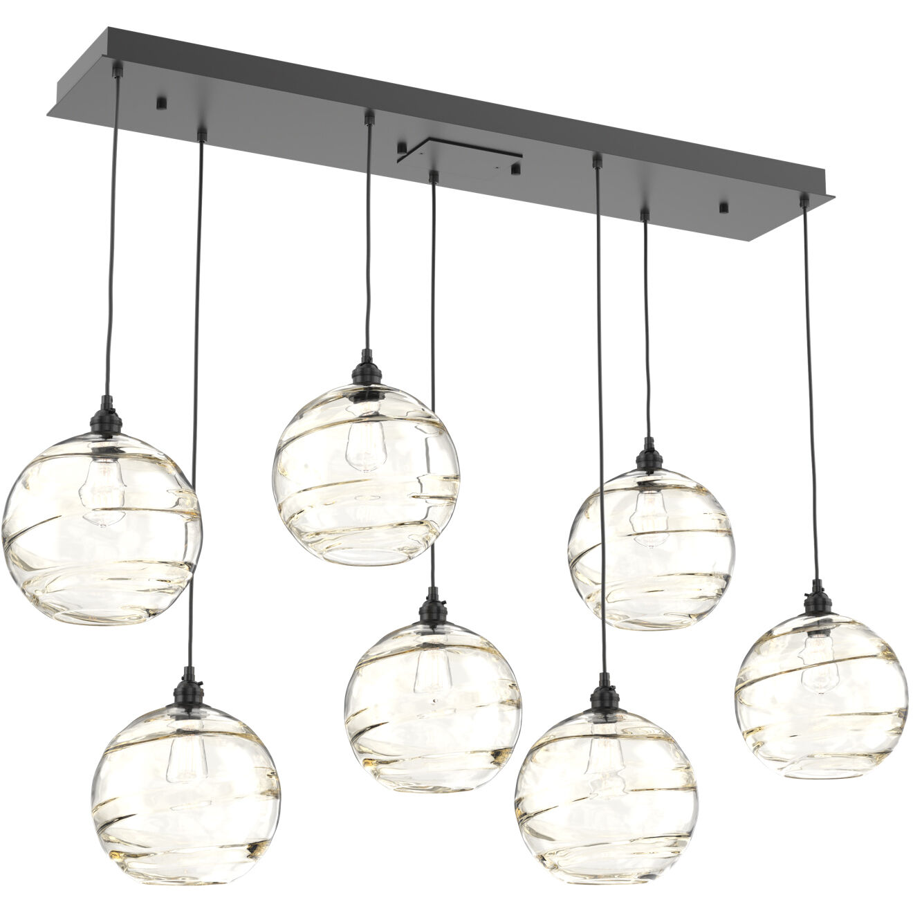 Terra 7 Light Matte Black Linear Pendant Ceiling Light in Terra Amber, Multi-Port