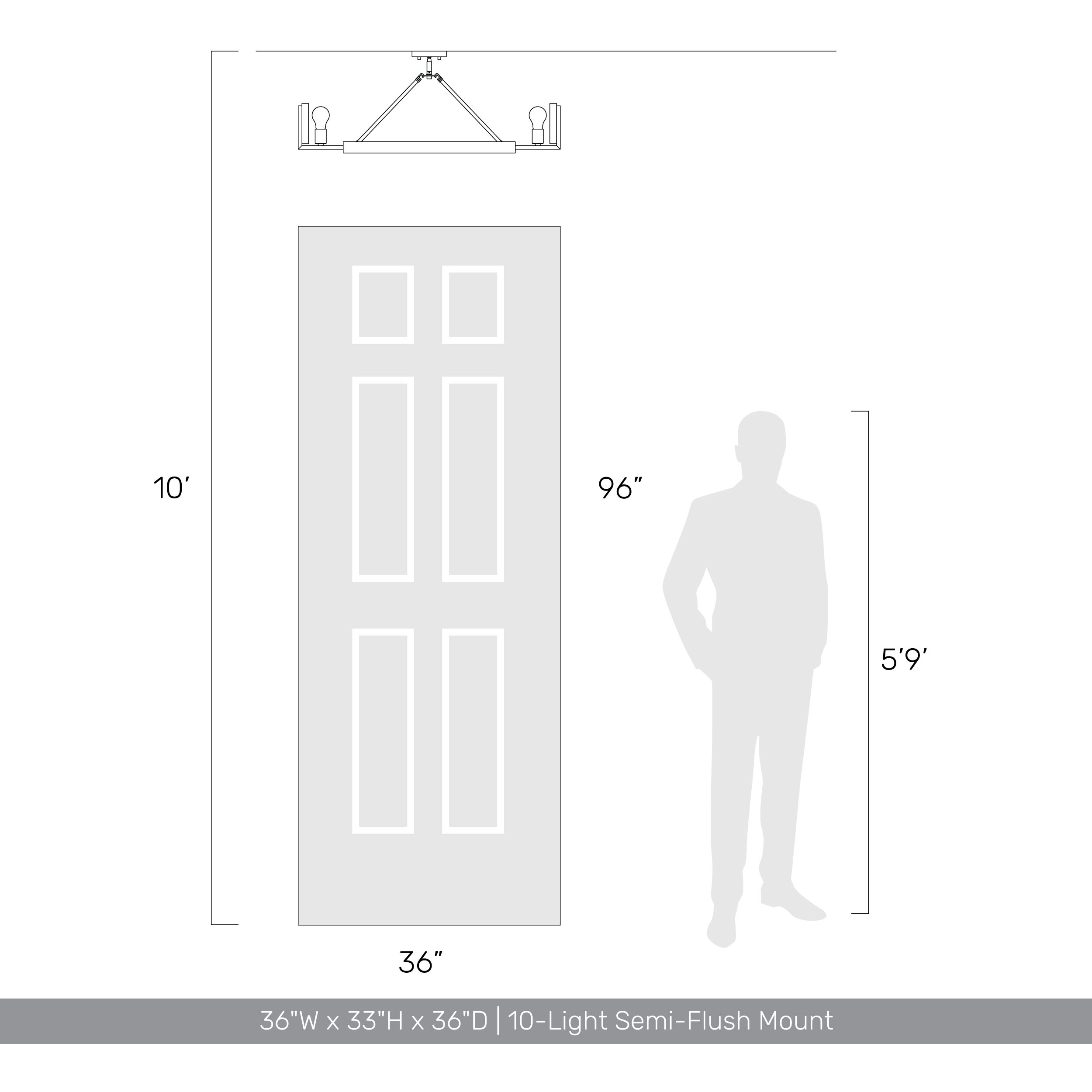 Aenon 10 Light 36 inch Pewter Semi-Flush Mount Ceiling Light