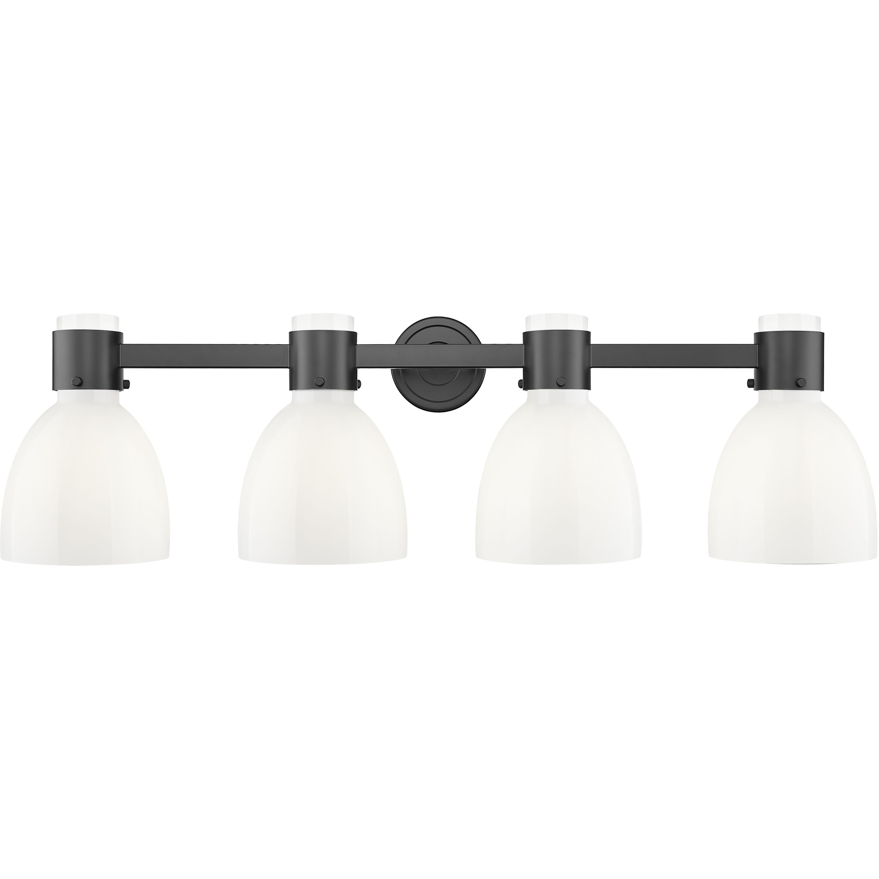 Lawton Bell 4 Light 34 inch Matte Black Bath Vanity Light Wall Light in Gloss White Glass