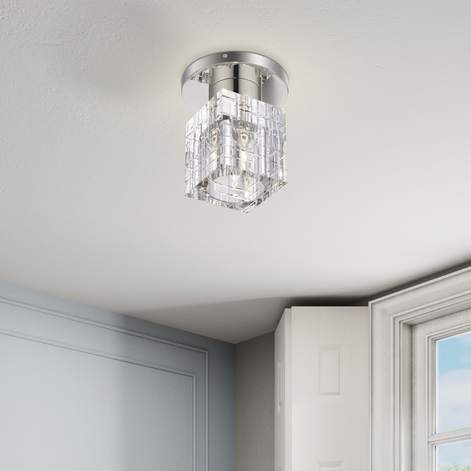 Rotterdam 1 Light 7 inch Polished Nickel Crystal Semi-Flush Ceiling Light
