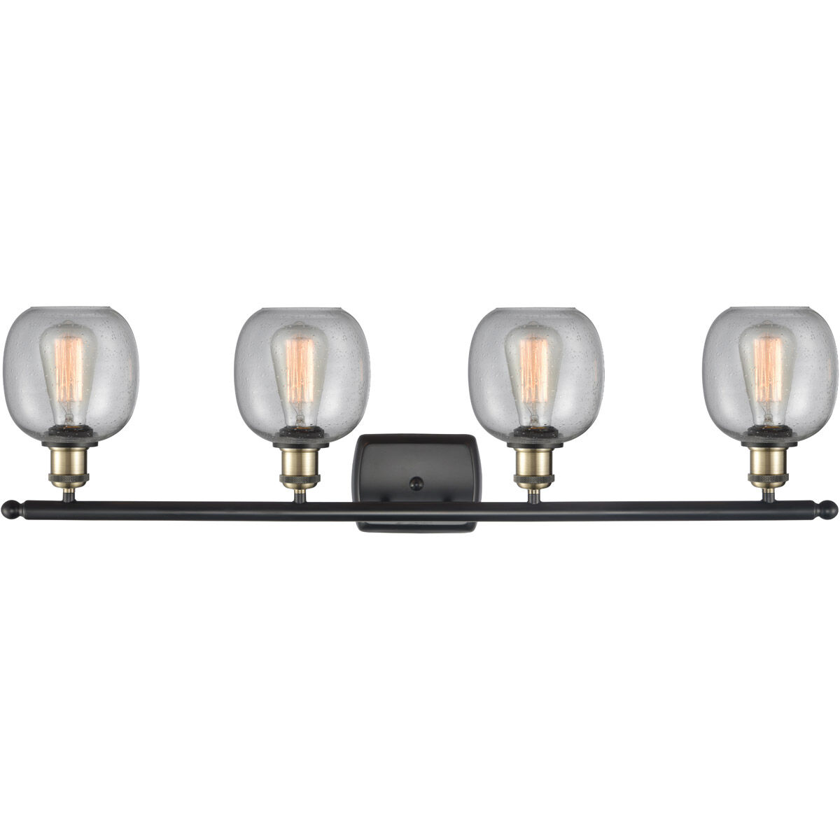 Ballston Belfast 4 Light 36 inch Black Antique Brass Bath Vanity Light Wall Light in Seedy Glass, Ballston