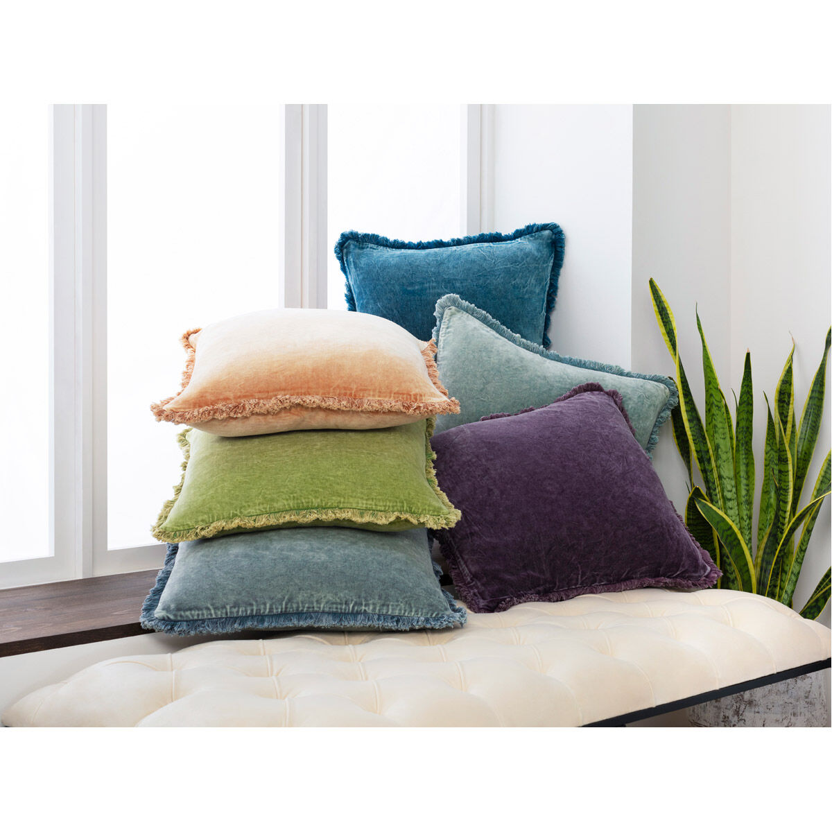 Washed Cotton Velvet 18 X 18 inch Light Olive Pillow Kit, Square