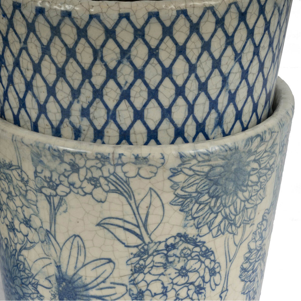 Terracotta Blue and White Outdoor Planter, Set of 4