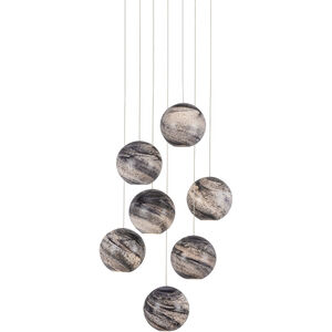 Palatino 7 Light 16 inch Blue Marbeled and Silver Multi-Drop Pendant Ceiling Light