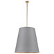 Calor 3 Light 30 inch Gray Linen with Gold Parchment and Vintage Brass Pendant Ceiling Light