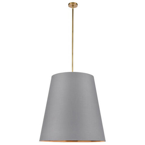 Calor 3 Light 30 inch Gray Linen with Gold Parchment and Vintage Brass Pendant Ceiling Light