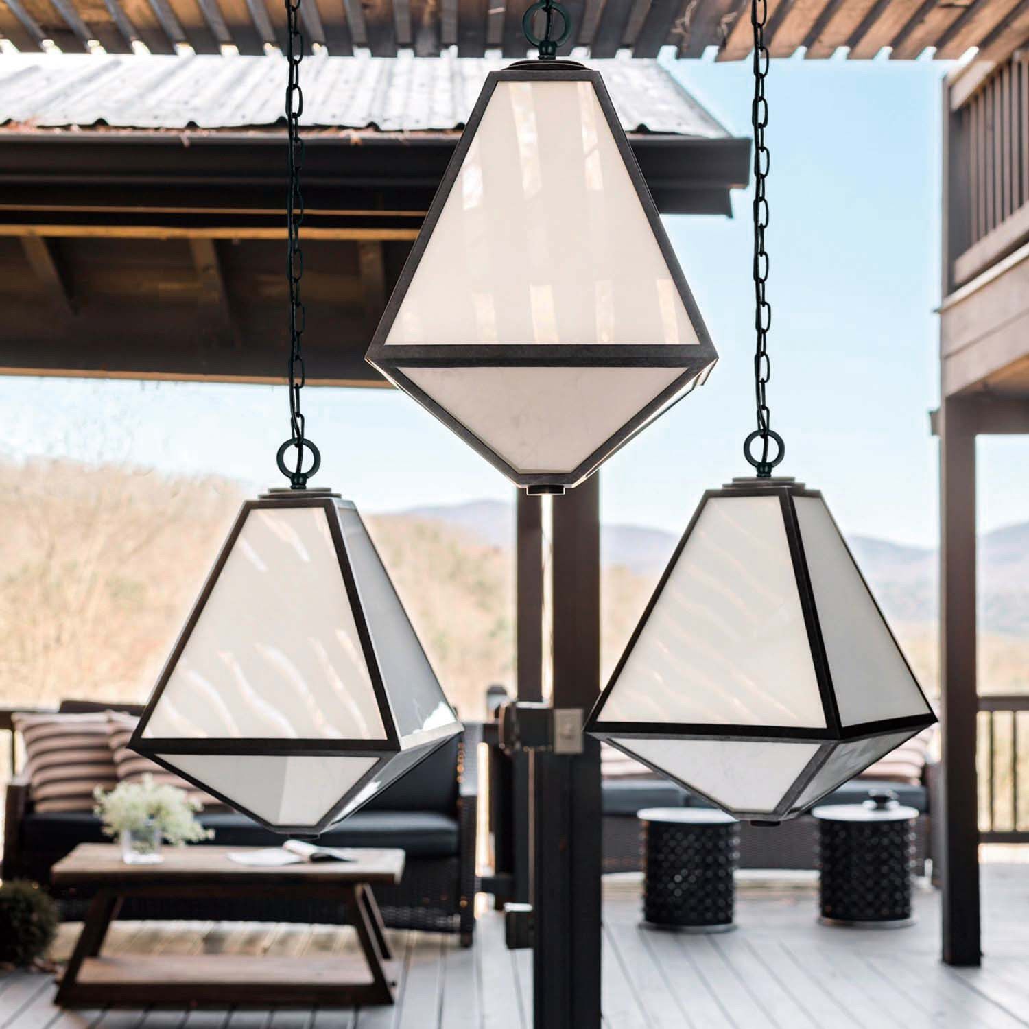Glacier 3 Light 14 inch Black Charcoal Outdoor Pendant in White