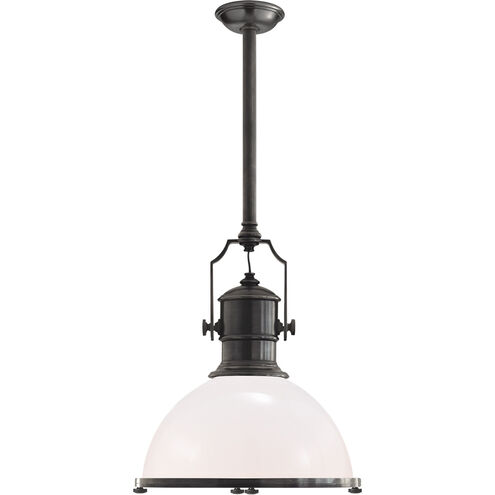 Chapman & Myers Country Industrial 1 Light 19.5 inch Bronze Pendant Ceiling Light in White Glass, Large